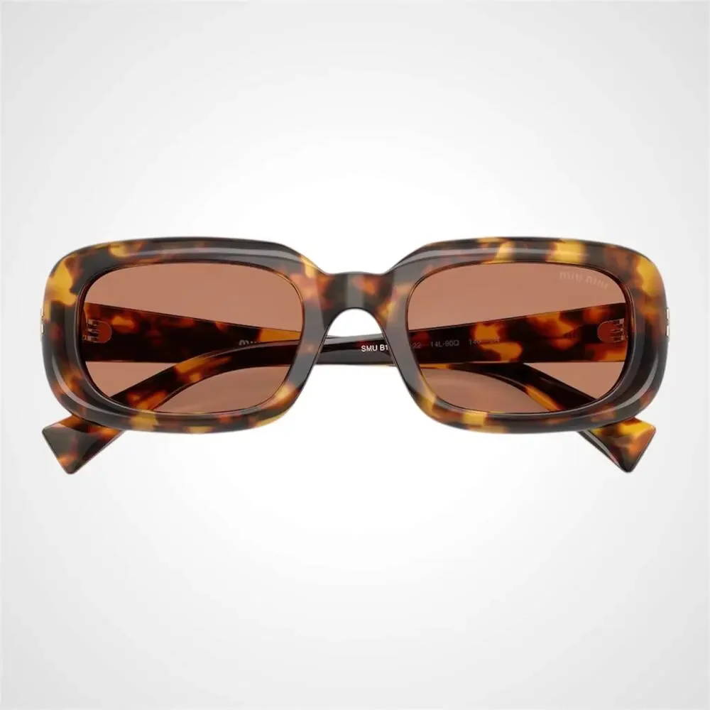 New MIU MIU Sunglasses Honey Havana Tortoise Brown Rectangle Reverie Womens